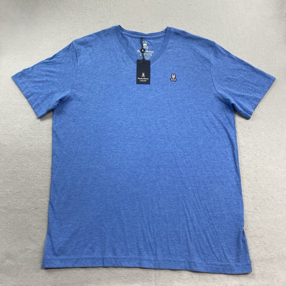 Psycho Bunny T Shirt Mens 6 Blue Heather V Neck Short Sleeve Pima Cotton Logo